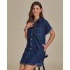 imageluvamia Denim Dress for Women Button Down Short Sleeves Casual Summer Jean Shirt Dresses with Pockets Frayed HemDarkness Blue