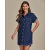 imageluvamia Denim Dress for Women Button Down Short Sleeves Casual Summer Jean Shirt Dresses with Pockets Frayed HemDarkness Blue