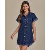imageluvamia Denim Dress for Women Button Down Short Sleeves Casual Summer Jean Shirt Dresses with Pockets Frayed HemDarkness Blue