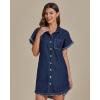 imageluvamia Denim Dress for Women Button Down Short Sleeves Casual Summer Jean Shirt Dresses with Pockets Frayed HemDarkness Blue