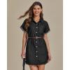 imageluvamia Denim Dress for Women Button Down Short Sleeves Casual Summer Jean Shirt Dresses with Pockets Frayed HemWashed Black