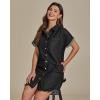 imageluvamia Denim Dress for Women Button Down Short Sleeves Casual Summer Jean Shirt Dresses with Pockets Frayed HemWashed Black