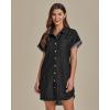 imageluvamia Denim Dress for Women Button Down Short Sleeves Casual Summer Jean Shirt Dresses with Pockets Frayed HemWashed Black