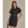 imageluvamia Denim Dress for Women Button Down Short Sleeves Casual Summer Jean Shirt Dresses with Pockets Frayed HemWashed Black
