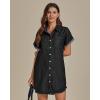 imageluvamia Denim Dress for Women Button Down Short Sleeves Casual Summer Jean Shirt Dresses with Pockets Frayed HemWashed Black