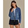 imageluvamia Denim Jacket for Women Distressed Jean Jackets Button Up Vintage Western Trucker Jacket Frayed Hem PocketsTimeless Blue