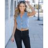 imageluvamia Jean Vests for Women Crop Denim Top Button Down Waistcoat Vest Tank Tops Fashion Casual Sleeveless JacketCool Blue