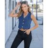 imageluvamia Jean Vests for Women Crop Denim Top Button Down Waistcoat Vest Tank Tops Fashion Casual Sleeveless JacketTimeless Blue