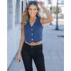 imageluvamia Jean Vests for Women Crop Denim Top Button Down Waistcoat Vest Tank Tops Fashion Casual Sleeveless JacketTimeless Blue
