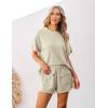 imageluvamia Lounge Sets for Women 2 Piece Casual Summer Outfit Knitted Tops Matching Shorts with Pockets Comfy Co Ord SetsLight Sage