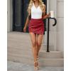 imageluvamia Shorts for Women Faux Leather Skorts High Waisted PU Leather Shorts Elastic Waist Ruched Wrap Skorts SkirtsRed