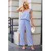 imageluvamia Two Piece Outfits for Women Flowy Square Neck Top High Waisted Wide Leg Pants with Pockets Vacation 2 Piece SetsWhispy Blue