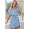 imageluvamia Women Casual Denim Dress Short Sleeve Tie Waist Classic Jean Shirt DressCool Blue