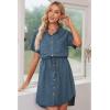 imageluvamia Women Casual Denim Dress Short Sleeve Tie Waist Classic Jean Shirt DressVintage Blue