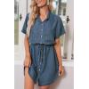imageluvamia Women Casual Denim Dress Short Sleeve Tie Waist Classic Jean Shirt DressVintage Blue