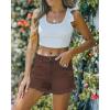 imageluvamia Women Casual High Waisted Denim Shorts Frayed Raw Hem Ripped Jeans ShortsA1 Cocoa Brown