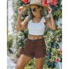 imageluvamia Women Casual High Waisted Denim Shorts Frayed Raw Hem Ripped Jeans ShortsA1 Cocoa Brown
