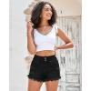 imageluvamia Women Casual High Waisted Denim Shorts Frayed Raw Hem Ripped Jeans ShortsTrue Black