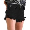imageluvamia Women Casual High Waisted Denim Shorts Frayed Raw Hem Ripped Jeans ShortsTrue Black