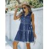 imageluvamia Womens Casual Summer Lapel Sleeveless Button Down Short Denim Jean DressReef Blue