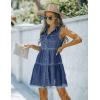 imageluvamia Womens Casual Summer Lapel Sleeveless Button Down Short Denim Jean DressReef Blue