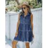imageluvamia Womens Casual Summer Lapel Sleeveless Button Down Short Denim Jean DressReef Blue