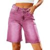 imageluvamia Bermuda Jean Shorts for Women High Waisted Trendy Stretchy Denim Shorts Knee Length Cutoff Loose Fit Long ShortsMagenta