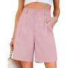 imageluvamia Bermuda Shorts for Women Dressy Casual High Waisted Summer Work Elastic Waist Pleated Dress Shorts with PocketsPink