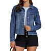 imageluvamia Denim Jacket for Women Distressed Jean Jackets Button Up Vintage Western Trucker Jacket Frayed Hem PocketsTimeless Blue