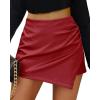 imageluvamia Shorts for Women Faux Leather Skorts High Waisted PU Leather Shorts Elastic Waist Ruched Wrap Skorts SkirtsRed