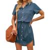 imageluvamia Women Casual Denim Dress Short Sleeve Tie Waist Classic Jean Shirt DressVintage Blue