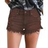 imageluvamia Women Casual High Waisted Denim Shorts Frayed Raw Hem Ripped Jeans ShortsA1 Cocoa Brown