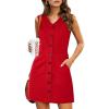 imageluvamia Womens Casual V Neck Sleeveless Jeans Button Down Denim Short DressTrue Red