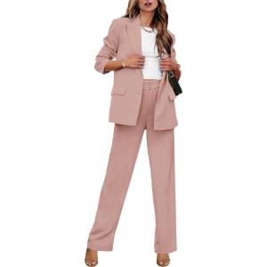 imageluvamia 2 Piece Outfits for Women Dressy Blazer Jackets High Waisted Straight Leg Pants Suits Set Business Casual OfficeMisty Rose