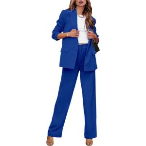 imageluvamia 2 Piece Outfits for Women Dressy Blazer Jackets High Waisted Straight Leg Pants Suits Set Business Casual OfficeRoyal Blue