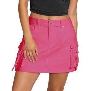 imageluvamia Jean Skirts for Women Denim Stretchy Cargo High Waisted Trendy Y2K Mini Skirt with Utility PocketsMagenta