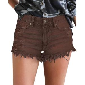 imageluvamia Women Casual High Waisted Denim Shorts Frayed Raw Hem Ripped Jeans ShortsA1 Cocoa Brown