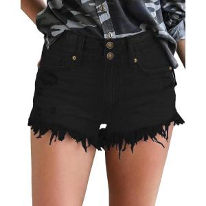imageluvamia Women Casual High Waisted Denim Shorts Frayed Raw Hem Ripped Jeans ShortsTrue Black