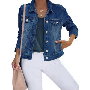 imageluvamia Womens Basic Button Down Stretch Fitted Long Sleeves Denim Jean JacketVintage Blue