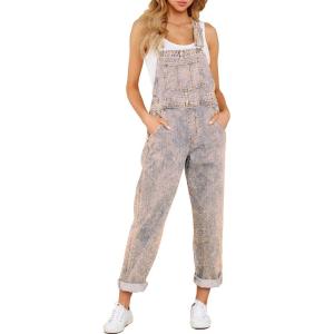 imageluvamia Womens Casual Stretch Adjustable Denim Bib Overalls Jeans Pants JumpsuitsVintage Pink