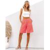 imageluvamia Bermuda Shorts for Women High Waisted Linen Dressy Casual Pleated Wide Leg Summer Shorts with Elastic WaistCoral Red