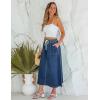 imageluvamia Denim Skirts for Women Trendy A Line Long Maxi Pull On Elastic Waist Drawstring Stretchy Jean Skirt with PocketsClassic Blue