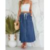 imageluvamia Denim Skirts for Women Trendy A Line Long Maxi Pull On Elastic Waist Drawstring Stretchy Jean Skirt with PocketsClassic Blue