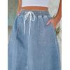 imageluvamia Denim Skirts for Women Trendy A Line Long Maxi Pull On Elastic Waist Drawstring Stretchy Jean Skirt with PocketsCool Blue