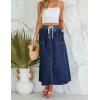 imageluvamia Denim Skirts for Women Trendy A Line Long Maxi Pull On Elastic Waist Drawstring Stretchy Jean Skirt with PocketsDark Blue