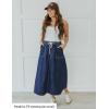 imageluvamia Denim Skirts for Women Trendy A Line Long Maxi Pull On Elastic Waist Drawstring Stretchy Jean Skirt with PocketsDark Blue