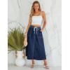 imageluvamia Denim Skirts for Women Trendy A Line Long Maxi Pull On Elastic Waist Drawstring Stretchy Jean Skirt with PocketsDark Blue
