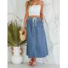 imageluvamia Denim Skirts for Women Trendy A Line Long Maxi Pull On Elastic Waist Drawstring Stretchy Jean Skirt with PocketsMedium Blue