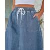 imageluvamia Denim Skirts for Women Trendy A Line Long Maxi Pull On Elastic Waist Drawstring Stretchy Jean Skirt with PocketsMedium Blue