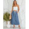 imageluvamia Denim Skirts for Women Trendy A Line Long Maxi Pull On Elastic Waist Drawstring Stretchy Jean Skirt with PocketsMedium Blue